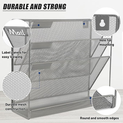 EASEPRES Desk File Organizer Mesh 4-Tier, Hanging Wall Mount Document - Image 3