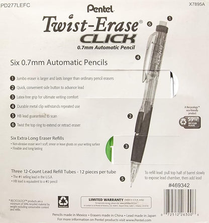 Pentel Twist-Erase Click Mechanical Pencils 0.7mm, HB #2, School Supplies - Image 2
