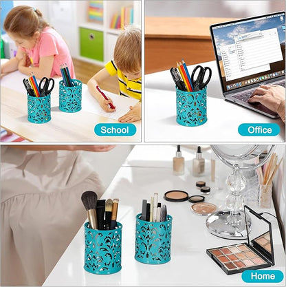 EasyPAG Teal Pen Holder for Desk, 2 Pack Round Pen Organizer, Brush Holder for - Image 9