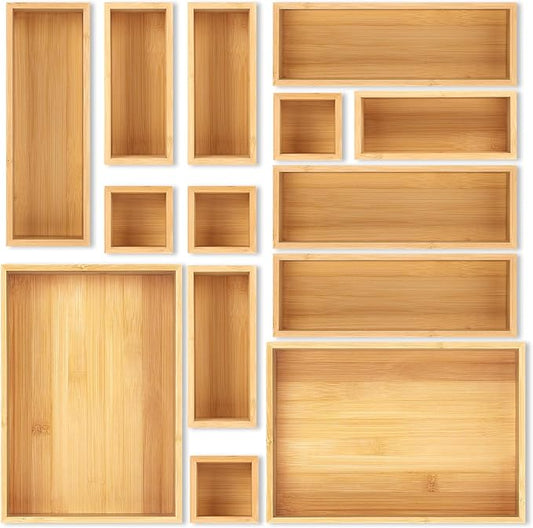 Bamboo Drawer Organizer Set, Junk Drawer Divider and Storage Trays Containers by MapleGrace