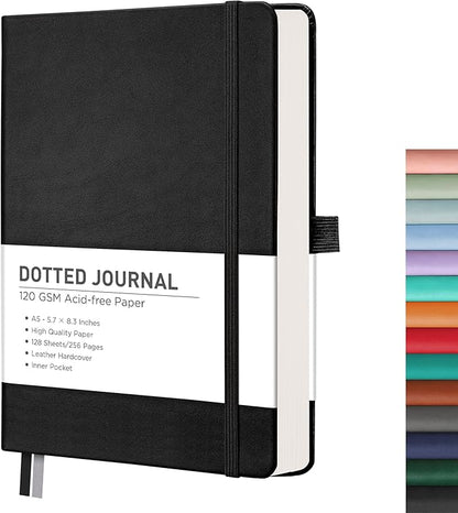 RETTACY Bullet Dotted Journal Notebook, 256 Pages, A5 Medium Size, Leather by RETTACY