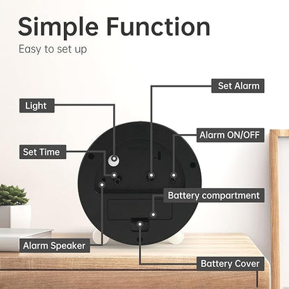 Analog Alarm Clock, 4 inch Super Silent Non Ticking Small Clock - Image 6