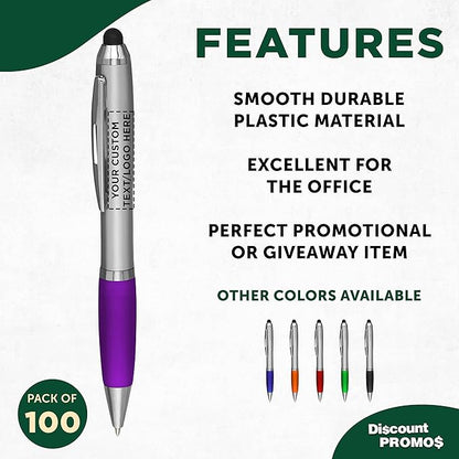 DISCOUNT PROMOS Custom Stylus Ballpoint Pens Set of 100, Personalized Bulk Pack - Image 2