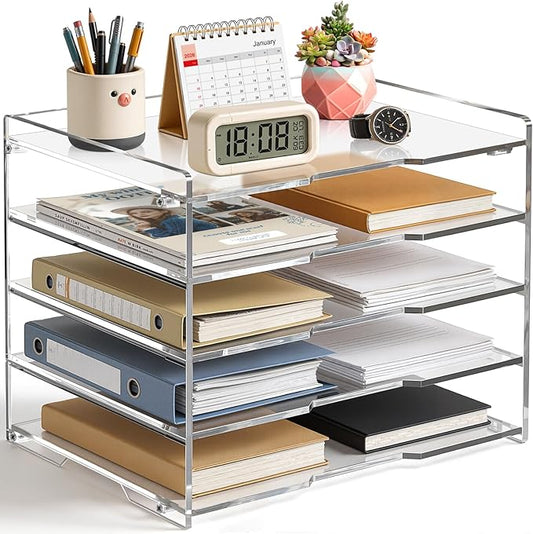 KKU 5 Tier Clear Acrylic Desk Organizer, Letter Tray Paper File Desk Organizer by KKU