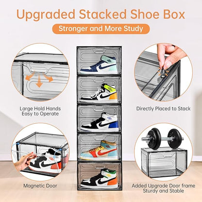 Amllas New Gray 8 Pack Shoe Boxes Stackable, Large Shoe Storage Organizer - Image 7