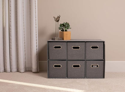 BIRDROCK HOME Linen Cube Organizer Shelf w/ 6 Storage Fabric Bins - Image 2