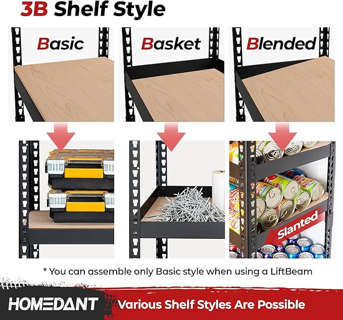 HOMEDANT 47.7" W Deep 5 Tier Heavy Duty Garage Shelving Adjustable Metal Rack - Image 4
