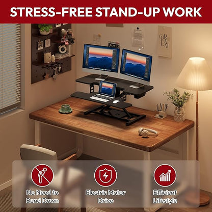 SANODESK 35" Electric Standing Desk Converter, Height Adjustable Riser - Image 3