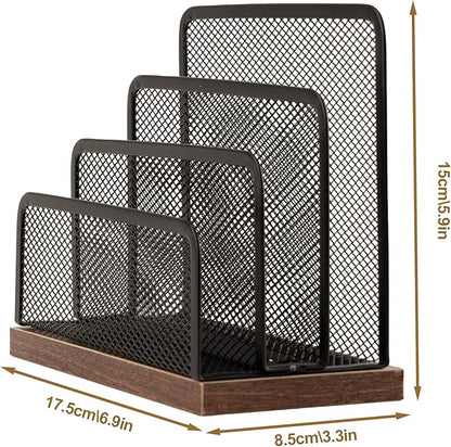 Wooden Desk Mail Organizer, Desktop File Organizer Metal Mesh - Image 6