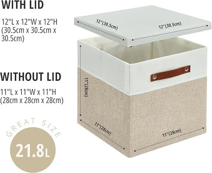 DECOMOMO Storage Basket with Lid, Storage Cubes with Handles, Fabric Box with - Image 9
