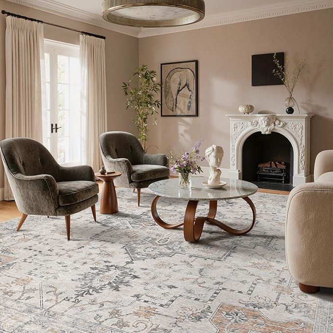 GENIMO 9x12 Area Rugs for Living Room, Non Slip Machine Washable Vintage Rugs - Image 8