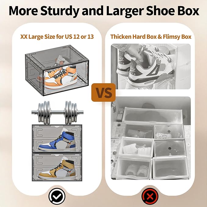 TOFWOF 10 Pack XX Large Shoe Organizer, Heavy-Duty Hard Thicken Plastic Clear - Image 6