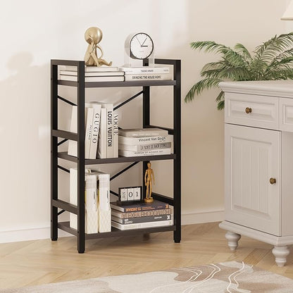 Homeiju Bookshelf, 3 Tier Industrial Bookcase, Metal Small Bookcase, Rustic - Image 4