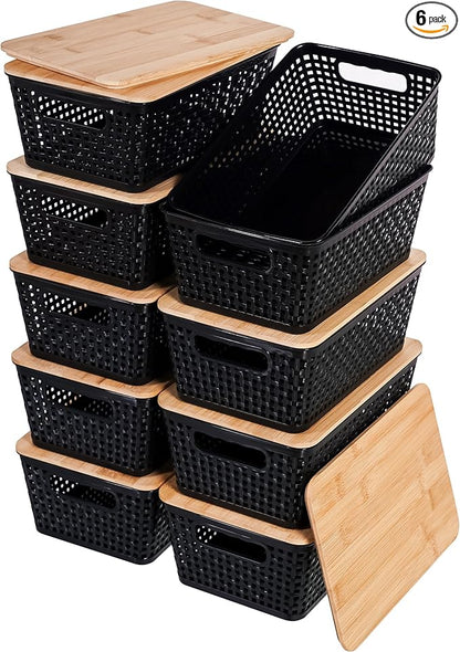 Anywish Storage Bins with Lids 10 Packs, Plastic Storage Bins with Bamboo Lids by Anywish