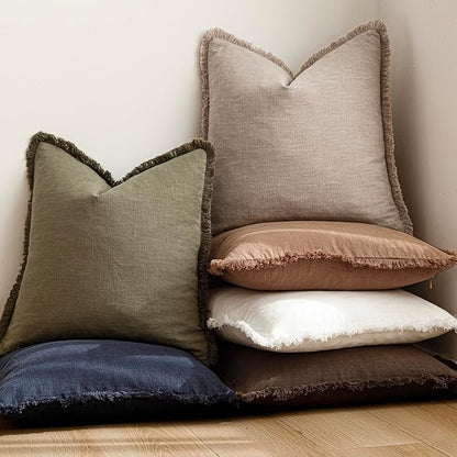 Foindtower Set of 2 Decorative Linen Fringe Throw Pillow Covers Farmhouse - Image 6
