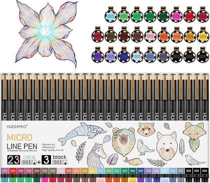 huesamhi 005 Micro Pen 23 Colors and 3 Black 0.20mm Fine Tip Waterproof Ink by Unknown
