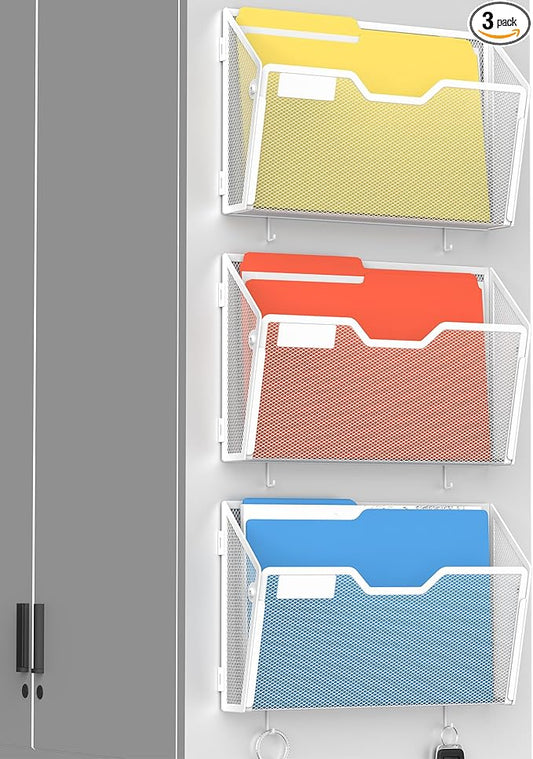 Docnest 3 Pack Magnetic Wall Mounted File Holders, Mesh Letter Organizer by DocNest