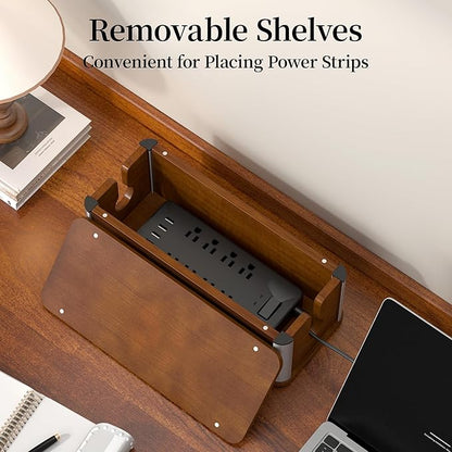 Delamu Wooden Cable Management Box, Retro-Inspired Look Desk Cord Organizer Box - Image 5