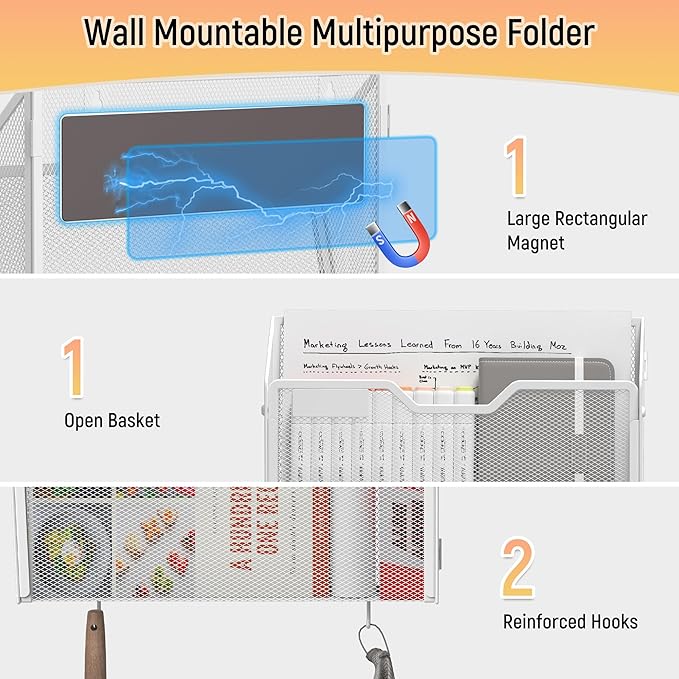 Docnest 6 Pack Magnetic Wall Mounted File Holders, Mesh Letter Organizer - Image 4