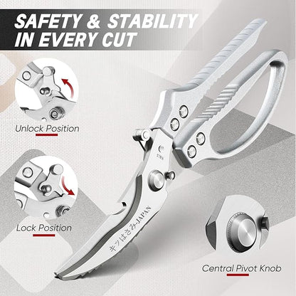 TIVOLI Kitchen Scissors Set Silver, Japanese Stainless Steel Kitchen Shears - Image 3