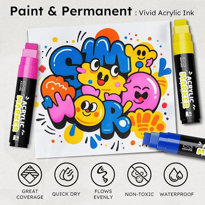 ANYUKE 12 Colors Acrylic Paint Markers - 15mm Jumbo Poster Markers - Image 4