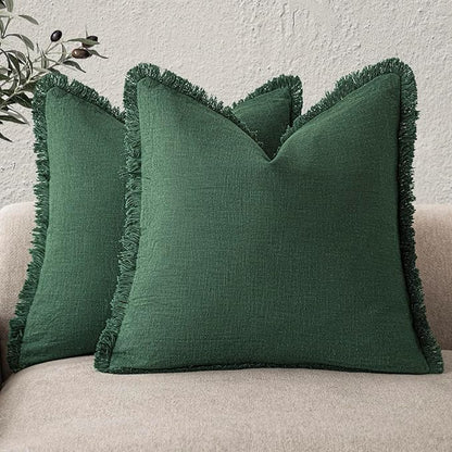 Foindtower Set of 2 Decorative Linen Fringe Throw Pillow Covers Cozy Boho by Foindtower