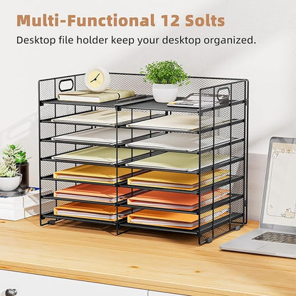 Marbrasse Desktop Literature Organizer, 12 Compartments Mesh Paper Organizer - Image 2