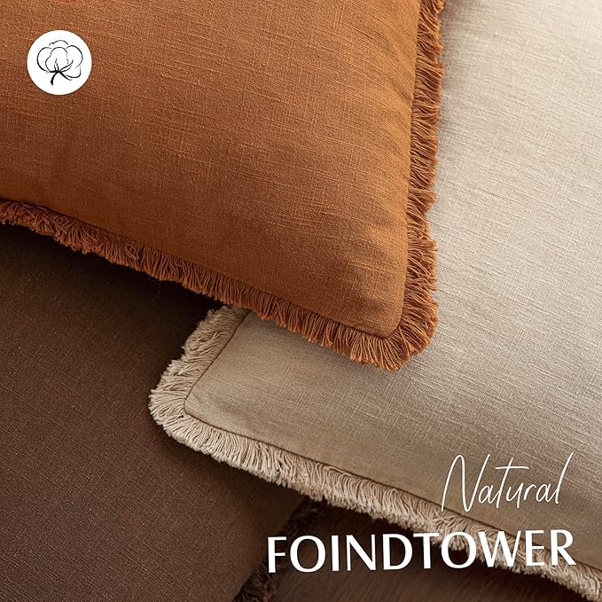 Foindtower Set of 2 Decorative Linen Fringe Lumbar Throw Pillow Covers Boho - Image 4