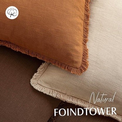 Foindtower Set of 2 Decorative Linen Fringe Lumbar Throw Pillow Covers Boho - Image 4