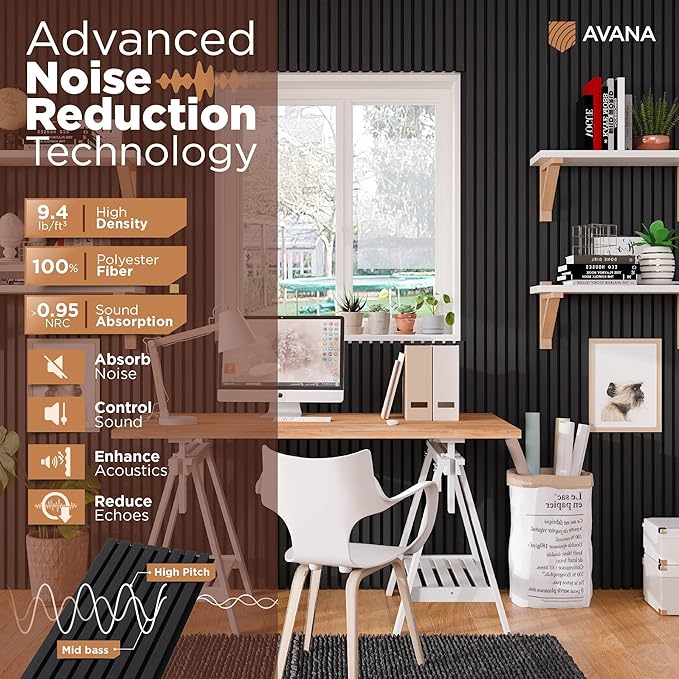 Avana Modern Acoustic Wood Wall Panels – 94.4 X 12.6 Inch Black Oak Acoustic - Image 5