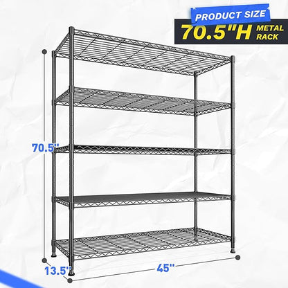 45 "W Storage Shelves 5 Tier Wire Shelving Unit Adjustable Metal Shelving Wire - Image 3