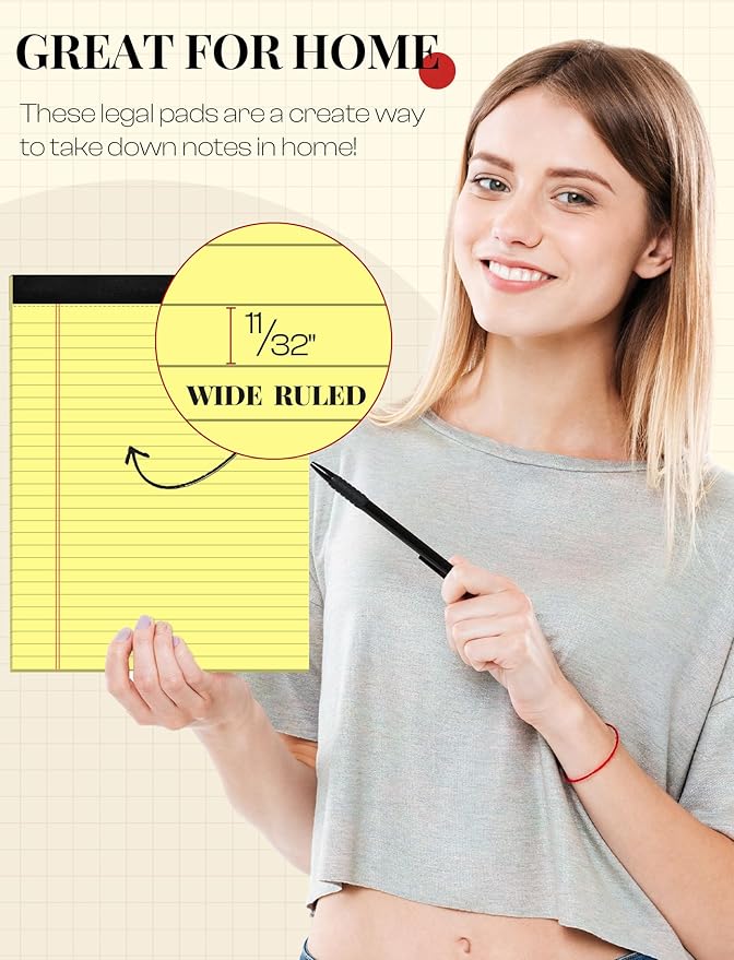 Aidunmis 8 Pack Yellow Legal Pads 8.5 x 11 Wide Ruled Note Pads 8.5x11 Lined - Image 3