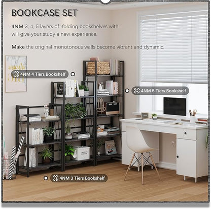 4NM No Assembly Folding Bookshelf Storage Shelves 4 Tiers Vintage Bookcase - Image 6