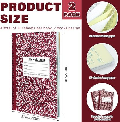 Affrolling 2 Pack Carbonless Lab Notebook Carbon Copy 8.5'' x 11'' 50 Sets of - Image 2