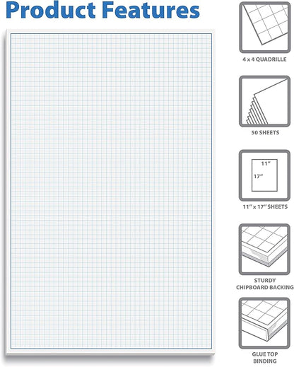 Graph Paper Pad, 50 Sheets, Double Sided, 4x4 Blue Quad Rule, Easy Tear Sheets - Image 6