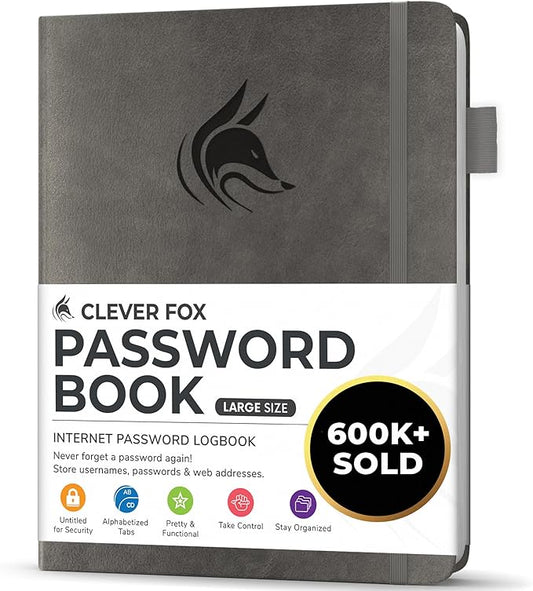 Clever Fox Password Book with alphabetical tabs. Internet Address Organizer by CleverFox