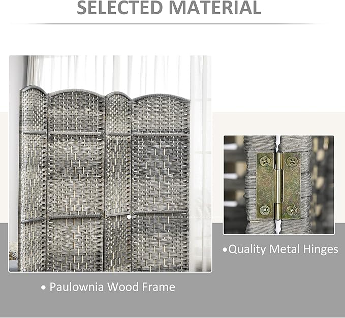 HOMCOM 4 Panel Room Divider, Hand-Woven Freestanding Wood Partition - Image 5