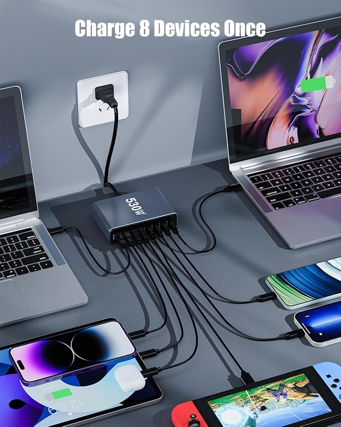 530W USB C Charger Block, 8-Port USB C Charging Station GaN IV Travel - Image 2