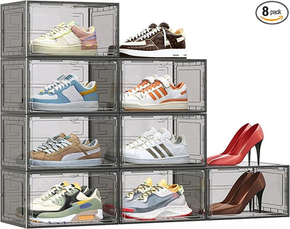 TOFWOF 8 Pack XX Large Shoe Organizer, Heavy-Duty Hard Thicken Plastic Clear by TOFWOF