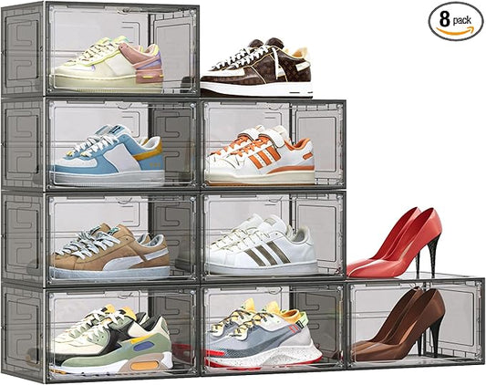 TOFWOF 8 Pack XX Large Shoe Organizer, Heavy-Duty Hard Thicken Plastic Clear by TOFWOF
