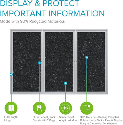 Ghent 48" x 96" 3-Door indoor Enclosed Recycled Rubber Bulletin Board, Shatter - Image 3