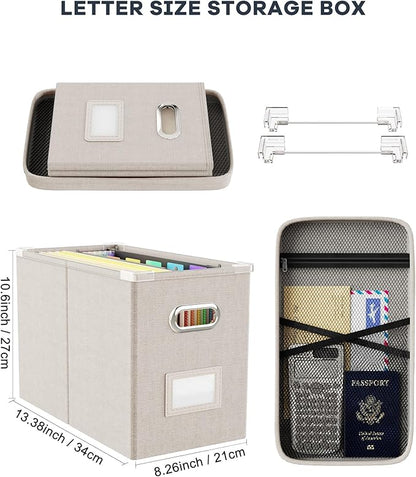 Oterri File Organizer Box with Lid, Hanging Filing File Box with Mesh Pocket - Image 2