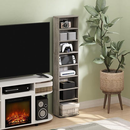 Furinno Jaya DVD Shelf, 8-Tier Tall Narrow CD Rack, Media Shelf - Image 2