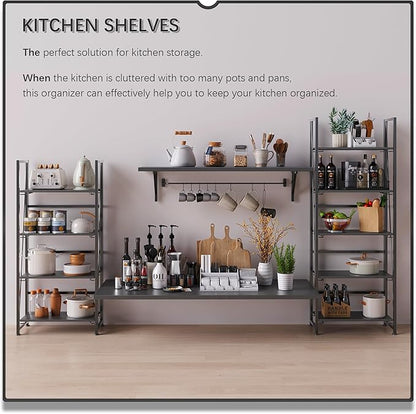 4NM No Assembly Folding Bookshelf Storage Shelves 4 Tiers Vintage Bookcase - Image 4