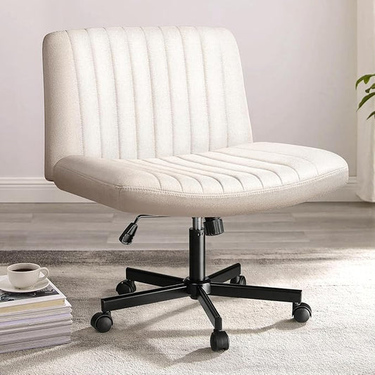 PUKAMI Criss Cross Chair with Wheels, Fabric Padded Armless Cross Legged Office by PUKAMI