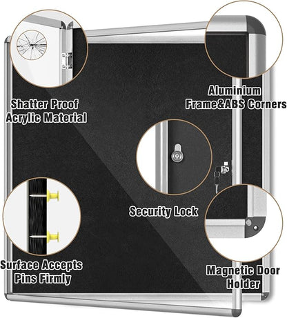 Mifuro 38"x38" Enclosed Bulletin Board, Lockable Weather-Resistant Aluminum - Image 3