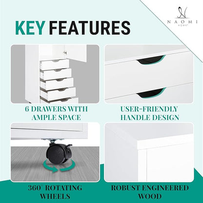 Naomi Home Carly 6-Drawer Craft & Office Storage Cabinet – Rolling Storage - Image 5