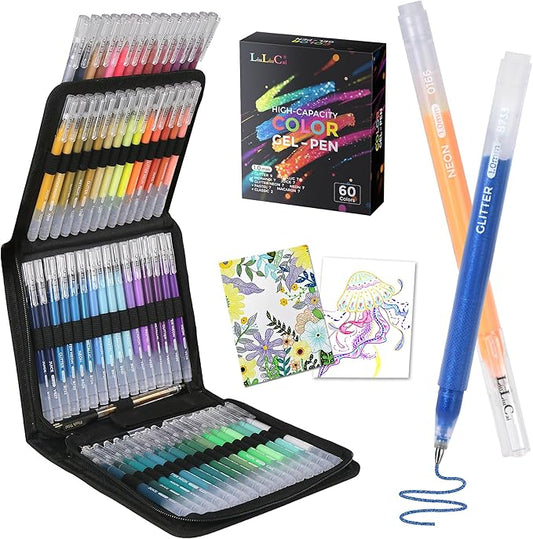 LIULIUCAI Gel Pens for Adult Coloring Book, 60 Colors Large Capacity Metallic by LIULIUCAI