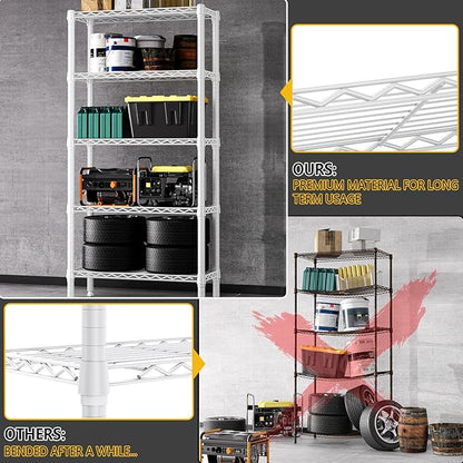 M MZG 1250 lbs 5 Tier Shelf Metal Storage Shelves Wire Rack Closet Organizers - Image 6