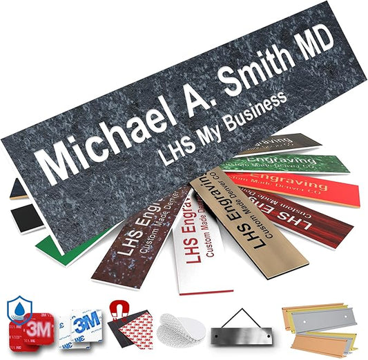 Engraved Door Signs for Office Personalized Mojave Plastic Door Plaque White by LHS+My+Business